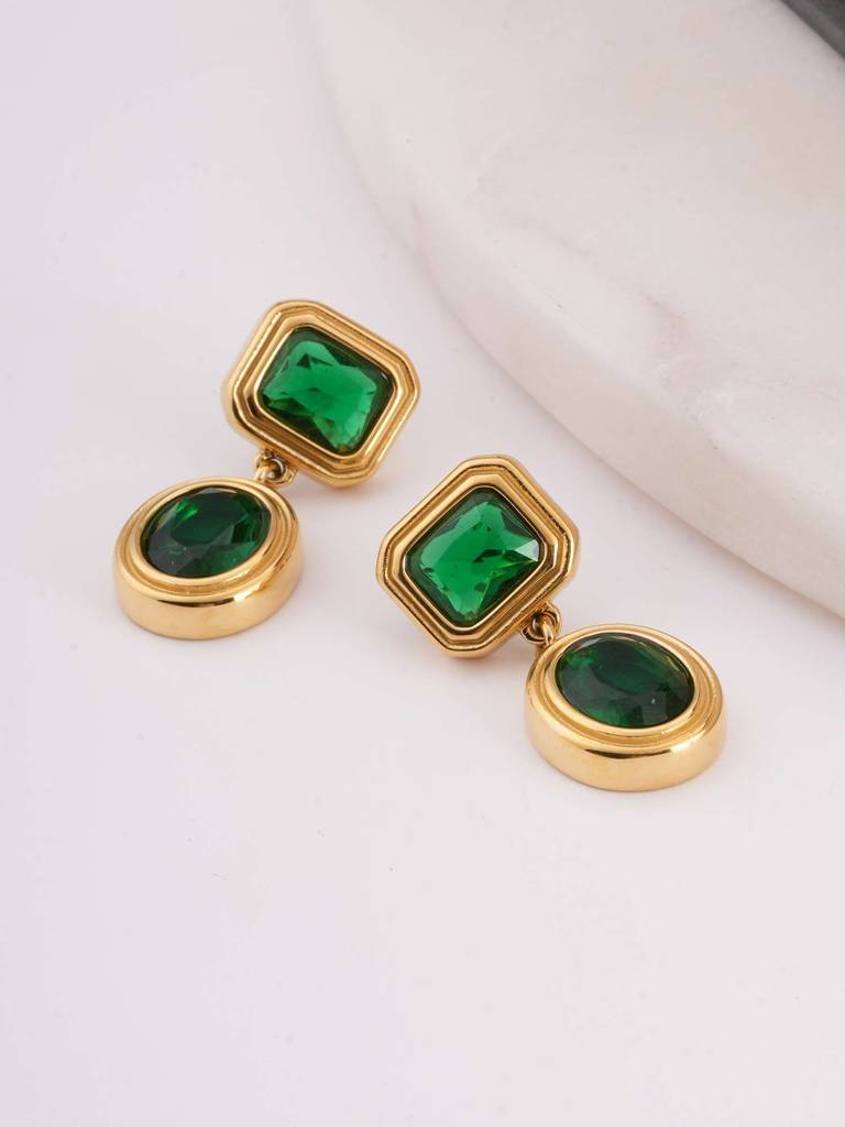 Green Gemstone Drop Earrings For Womens - Waterproof & Anti-Tarnish : SSWER0529