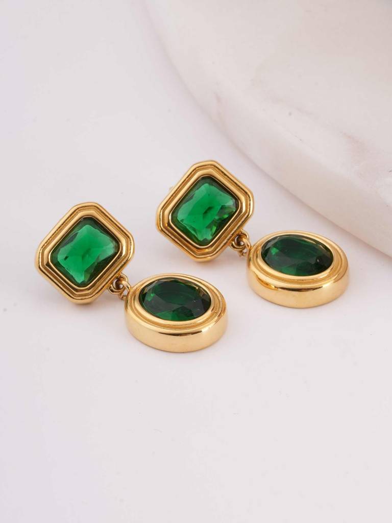 Green Gemstone Drop Earrings For Womens - Waterproof & Anti-Tarnish : SSWER0529