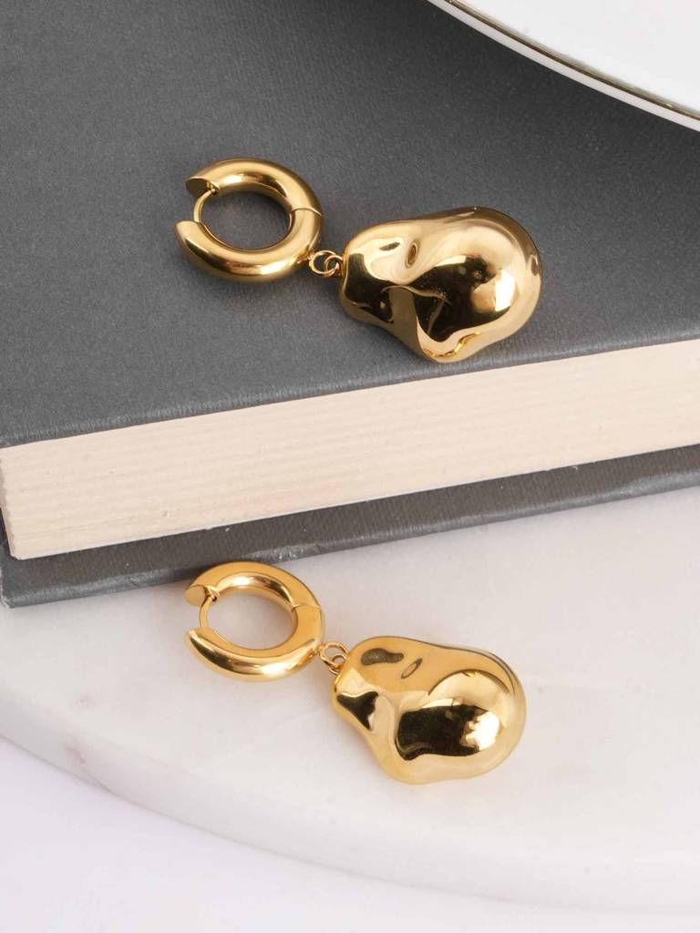 Organic Shape Gold Drop Earrings For Womens - Waterproof & Anti-Tarnish : SSWER0532