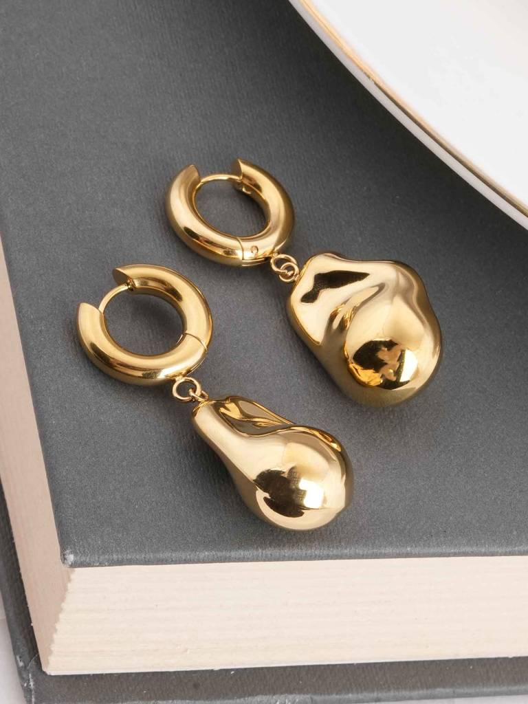 Organic Shape Gold Drop Earrings For Womens - Waterproof & Anti-Tarnish : SSWER0532