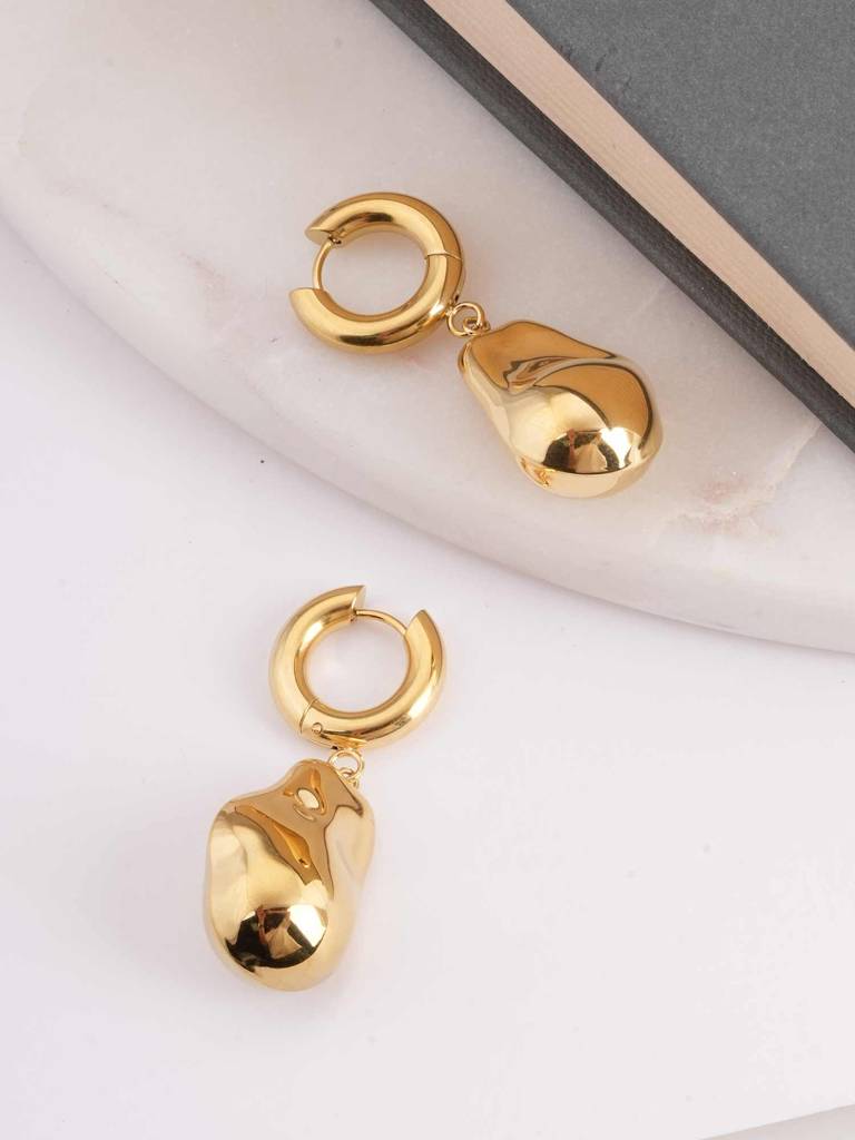 Organic Shape Gold Drop Earrings For Womens - Waterproof & Anti-Tarnish : SSWER0532