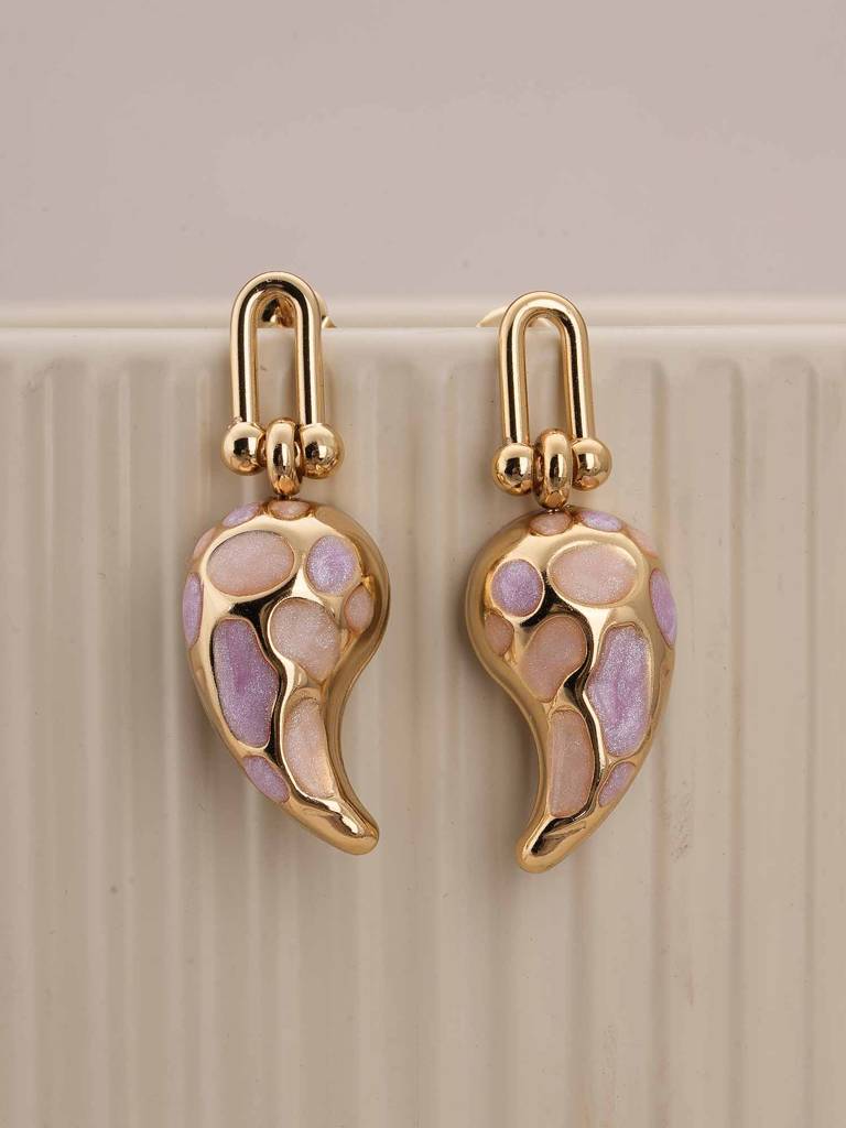 Elegant Gold And Pink Dangling Earrings For Womens - Waterproof & Anti-Tarnish : SSWER0549