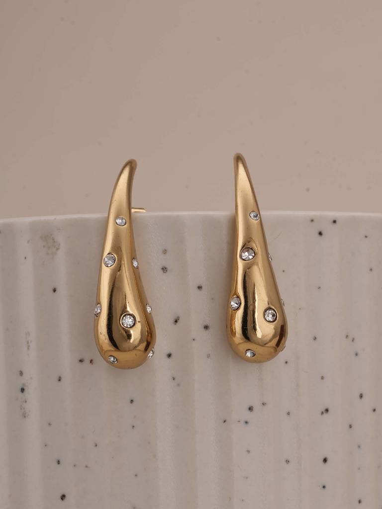 Golden Drizzle Crystal Earrings For Womens - Waterproof & Anti-Tarnish : SSWER0557