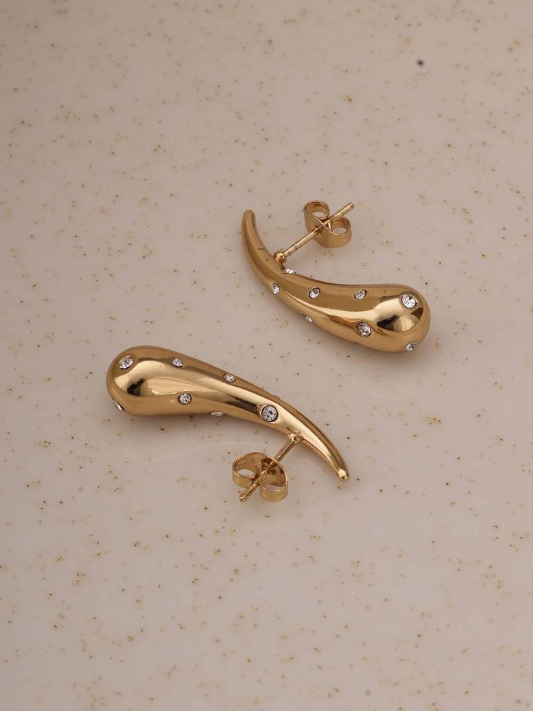 Golden Drizzle Crystal Earrings For Womens - Waterproof & Anti-Tarnish : SSWER0557