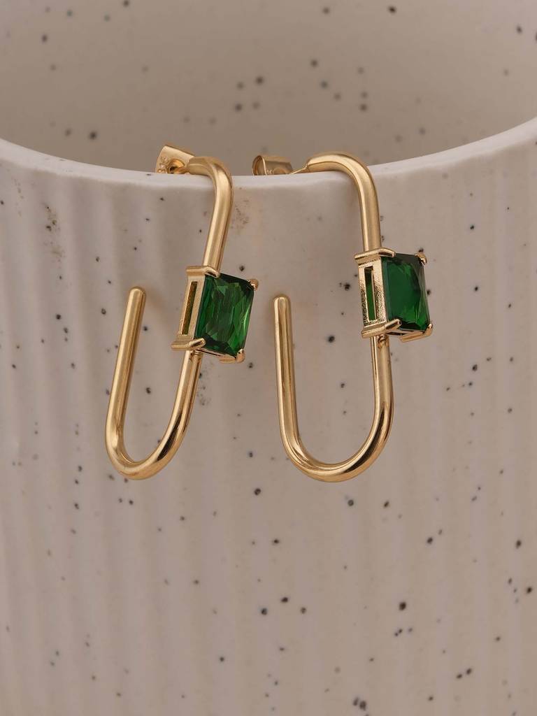 Emerald Twist Geometric Earrings For Womens - Waterproof & Anti-Tarnish : SSWER0558