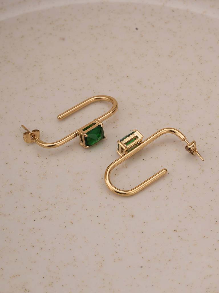 Emerald Twist Geometric Earrings For Womens - Waterproof & Anti-Tarnish : SSWER0558