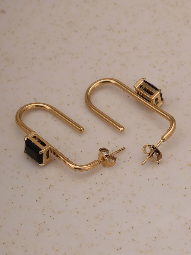 Black Stone Geometric Earrings For Womens - Waterproof & Anti-Tarnish : SSWER0560