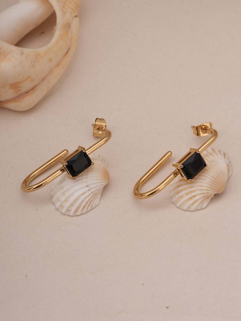 Black Stone Geometric Earrings For Womens - Waterproof & Anti-Tarnish : SSWER0560