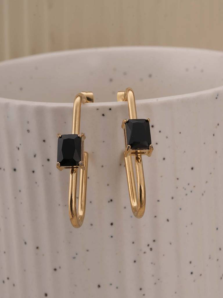 Black Stone Geometric Earrings For Womens - Waterproof & Anti-Tarnish : SSWER0560