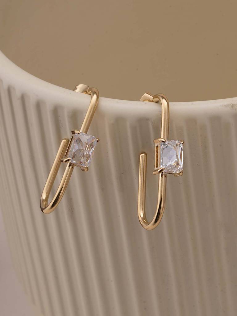 Golden Prism Geometric Earrings For Womens - Waterproof & Anti-Tarnish : SSWER0561