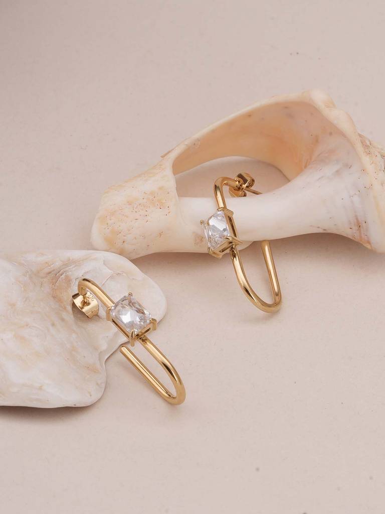 Golden Prism Geometric Earrings For Womens - Waterproof & Anti-Tarnish : SSWER0561