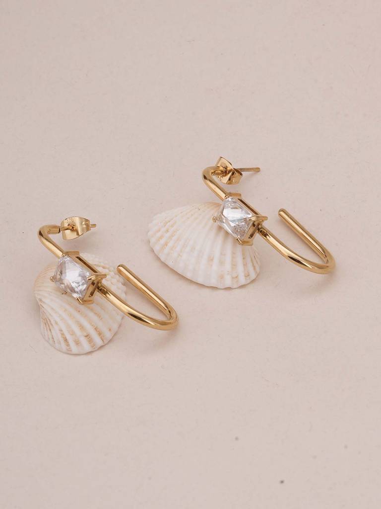 Golden Prism Geometric Earrings For Womens - Waterproof & Anti-Tarnish : SSWER0561