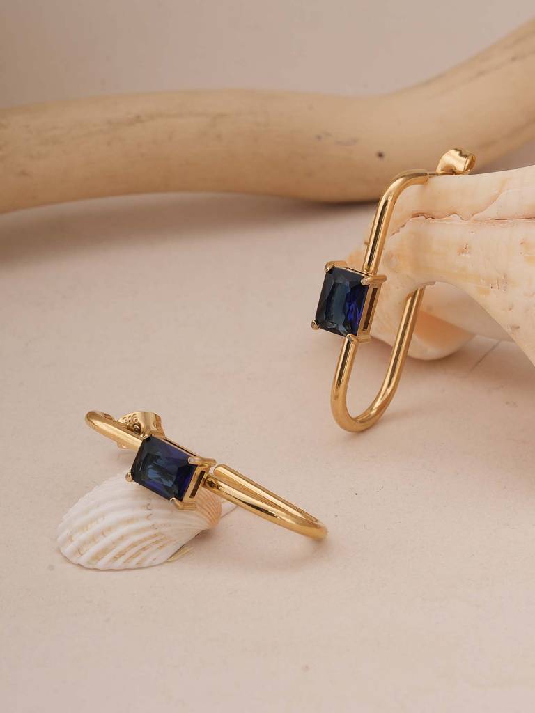 Blue Elegance Geometric Hoops For Womens - Waterproof & Anti-Tarnish : SSWER0562