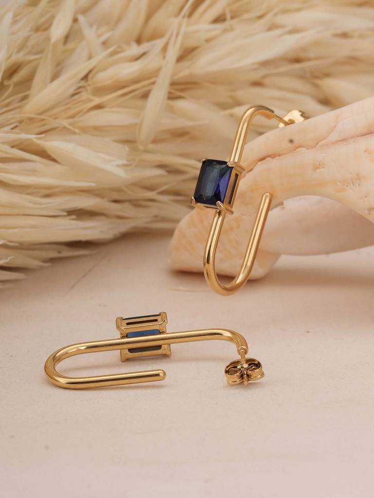 Blue Elegance Geometric Hoops For Womens - Waterproof & Anti-Tarnish : SSWER0562
