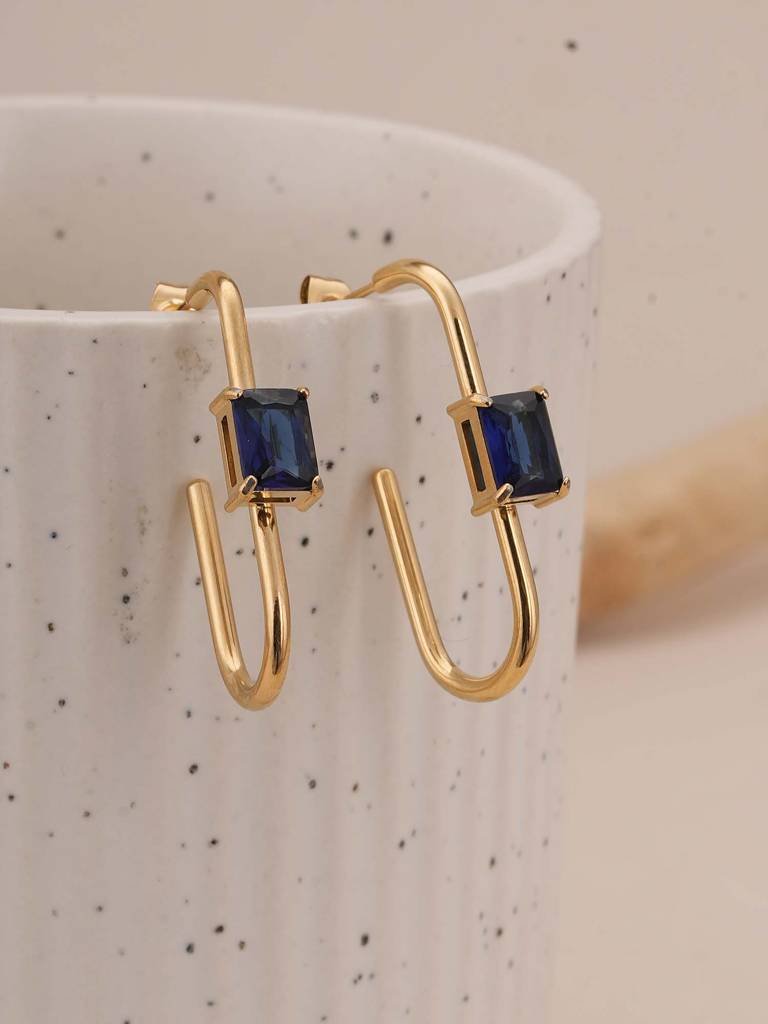 Blue Elegance Geometric Hoops For Womens - Waterproof & Anti-Tarnish : SSWER0562