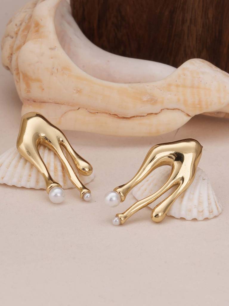 Golden Drip Pearl Earrings For Womens - Waterproof & Anti-Tarnish : SSWER0565