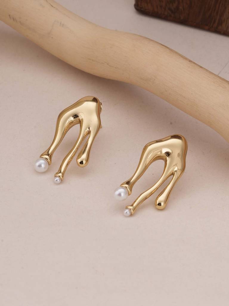 Golden Drip Pearl Earrings For Womens - Waterproof & Anti-Tarnish : SSWER0565