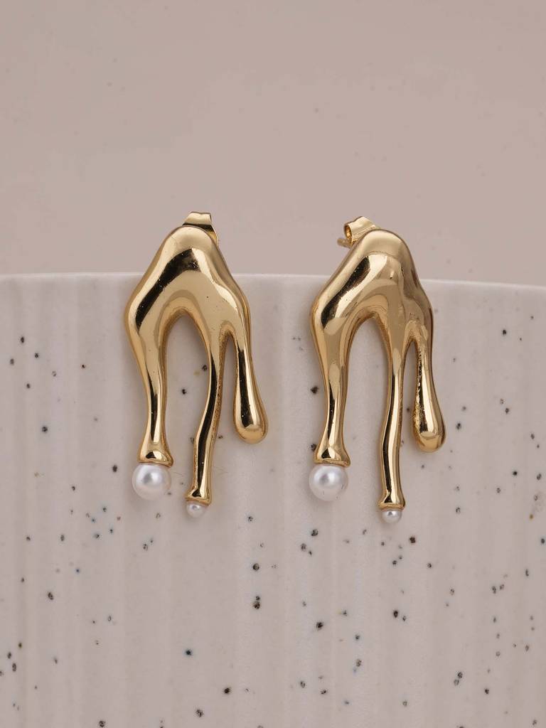 Golden Drip Pearl Earrings For Womens - Waterproof & Anti-Tarnish : SSWER0565
