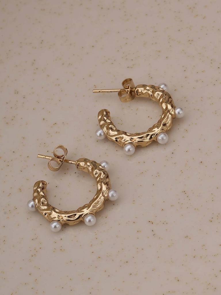 Ornate Pearl Vine Hoops For Womens Waterproof Anti-Tarnish
