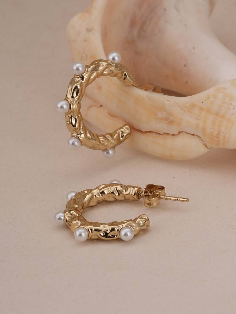 Ornate Pearl Vine Hoops For Womens - Waterproof & Anti-Tarnish : SSWER0569
