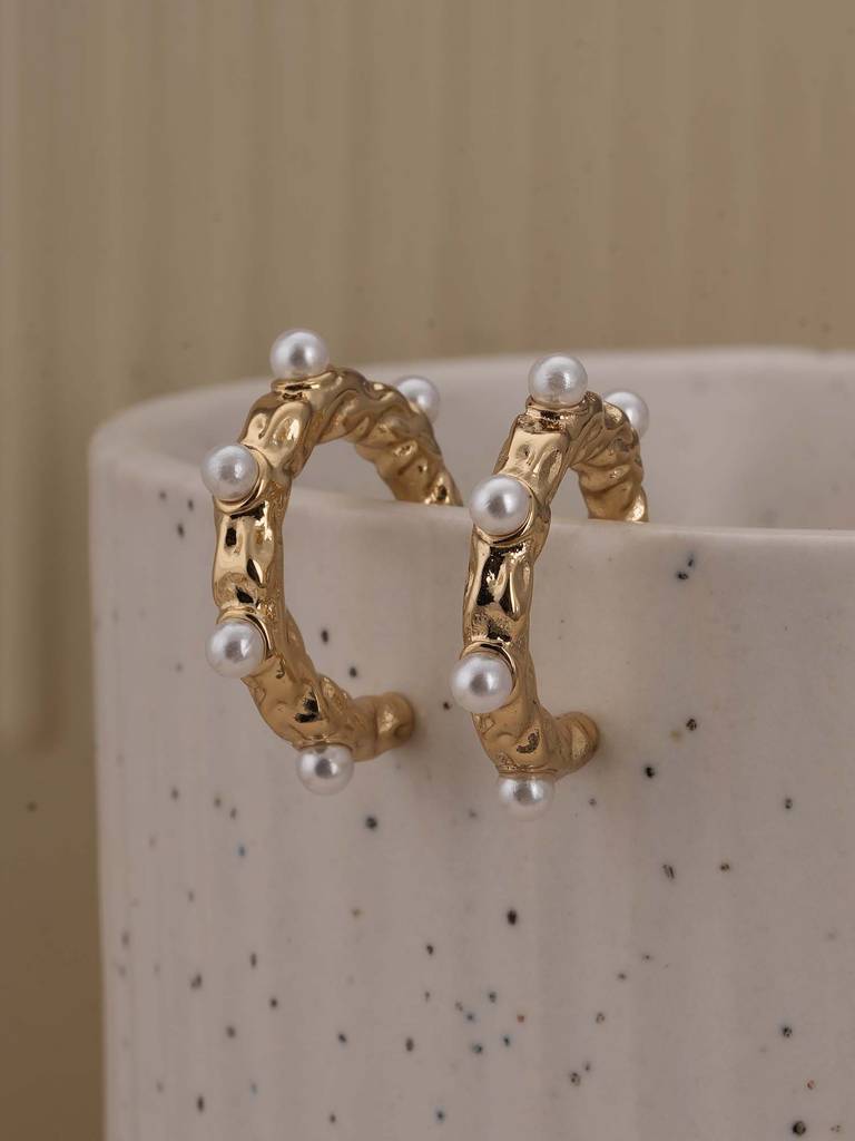 Ornate Pearl Vine Hoops For Womens - Waterproof & Anti-Tarnish : SSWER0569