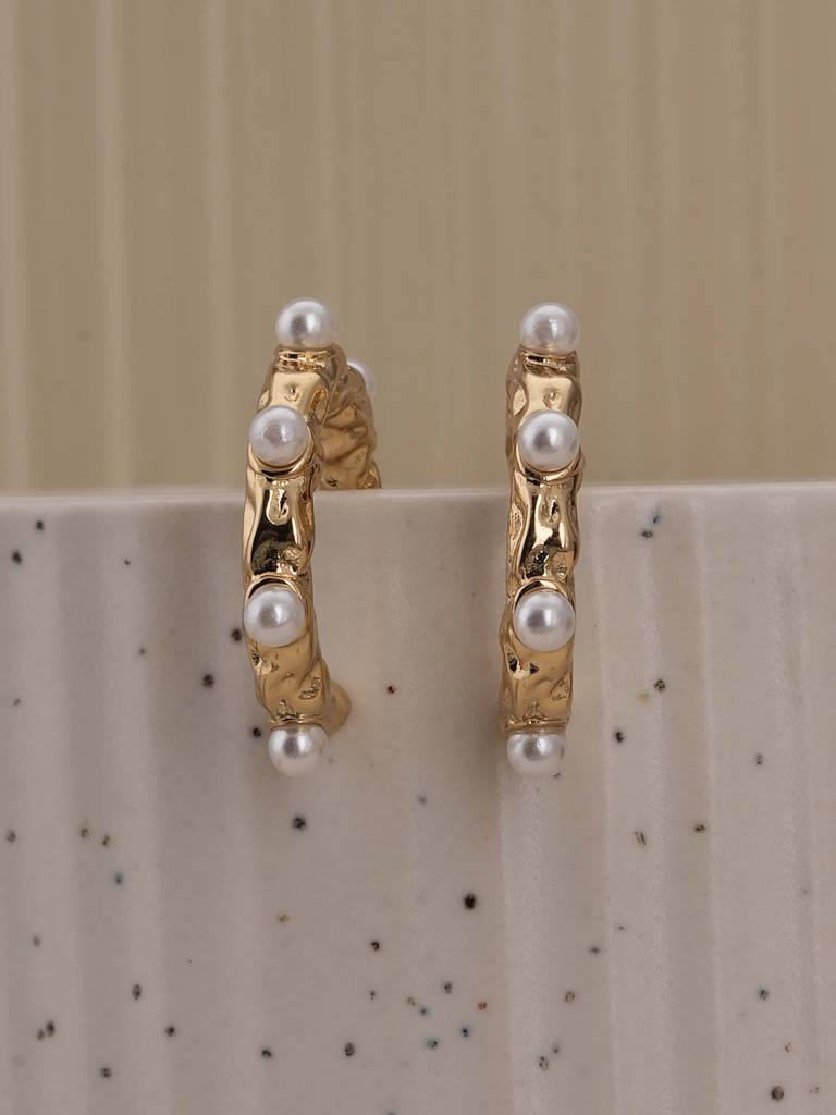 Ornate Pearl Vine Hoops For Womens - Waterproof & Anti-Tarnish : SSWER0569