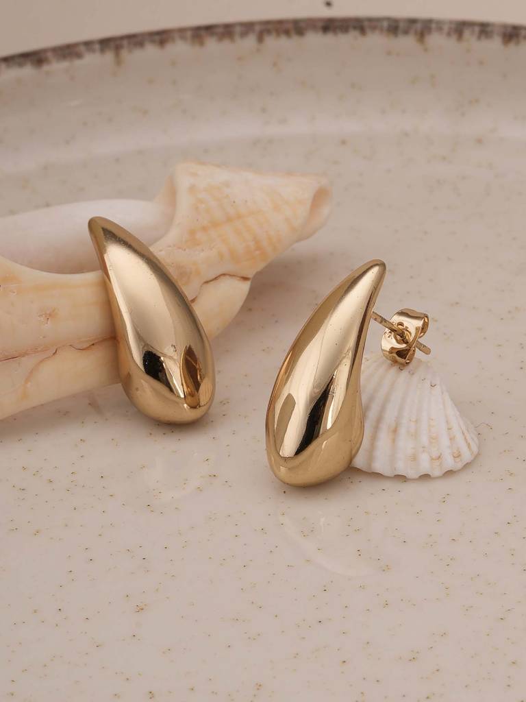 Golden Teardrop Studs For Womens - Waterproof & Anti-Tarnish : SSWER0572