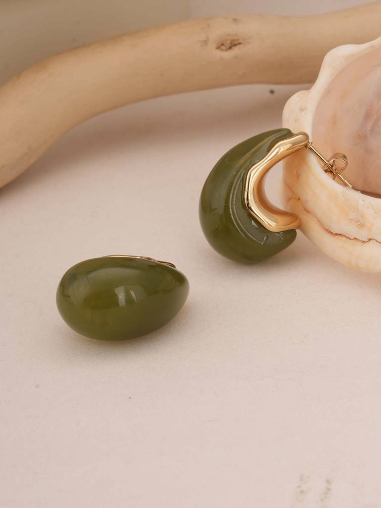 Jade Green Teardrop Studs For Womens - Waterproof & Anti-Tarnish : SSWER0575
