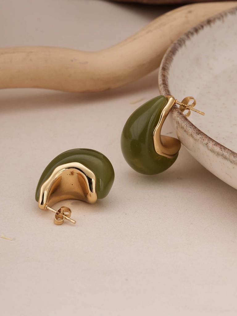 Jade Green Teardrop Studs For Womens - Waterproof & Anti-Tarnish : SSWER0575