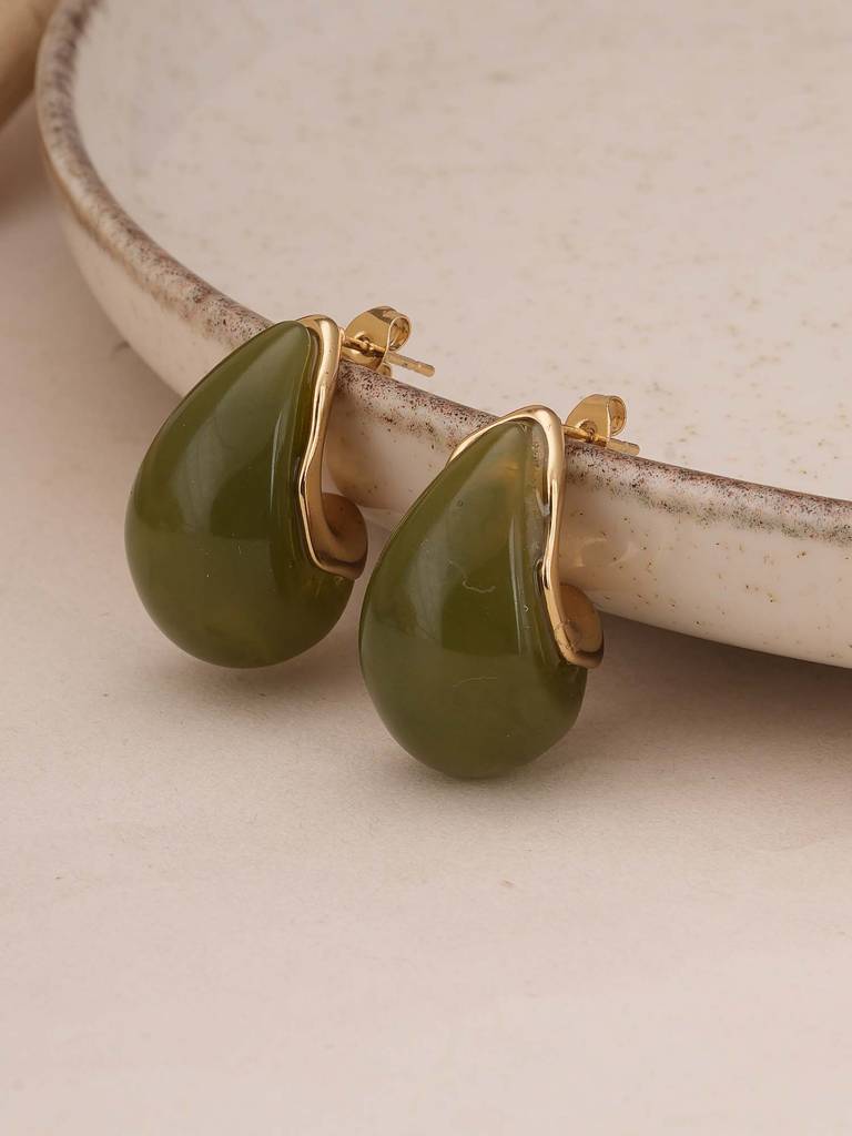 Jade Green Teardrop Studs For Womens - Waterproof & Anti-Tarnish : SSWER0575