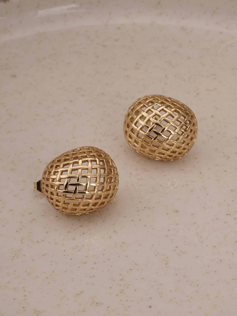 Honeycomb Gold Dome Studs For Womens - Waterproof & Anti-Tarnish : SSWER0578