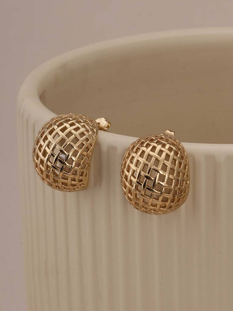 Honeycomb Gold Dome Studs For Womens - Waterproof & Anti-Tarnish : SSWER0578