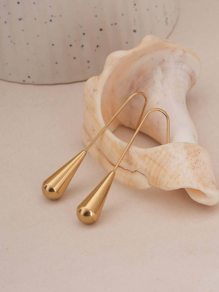 Long Gold Teardrop Drop Earrings For Womens - Waterproof & Anti-Tarnish : SSWER0581