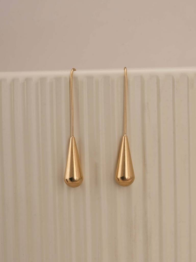 Long Gold Teardrop Drop Earrings For Womens - Waterproof & Anti-Tarnish : SSWER0581