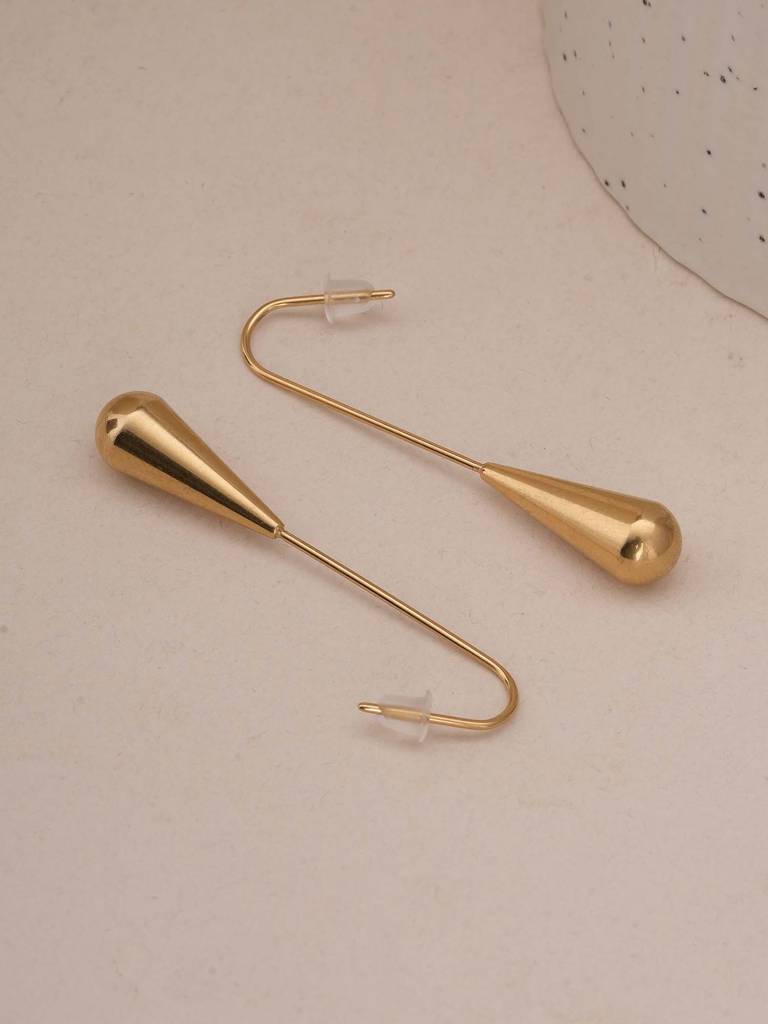 Long Gold Teardrop Drop Earrings For Womens - Waterproof & Anti-Tarnish : SSWER0581