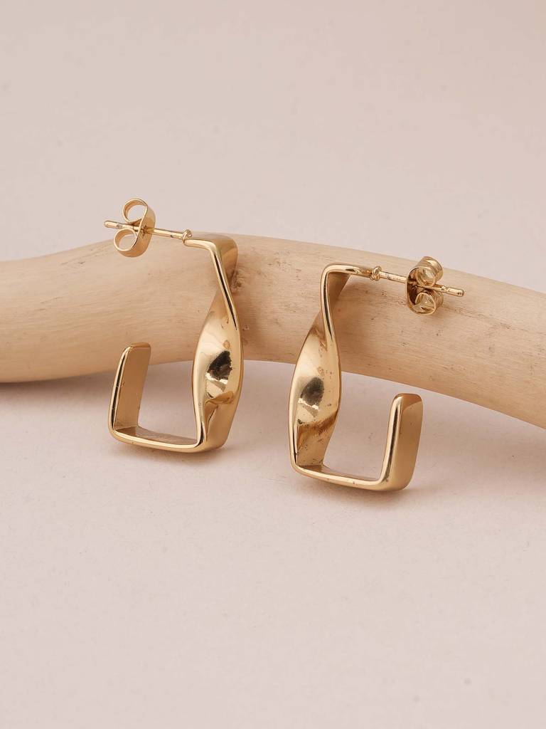 Twisted Gold Hoop Earrings For Womens - Waterproof & Anti-Tarnish : SSWER0585