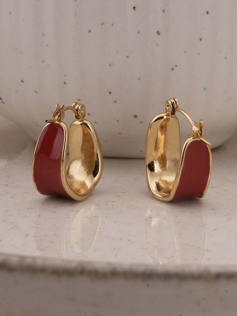 Red Enamel Hoop Earrings For Womens - Waterproof & Anti-Tarnish : SSWER0588