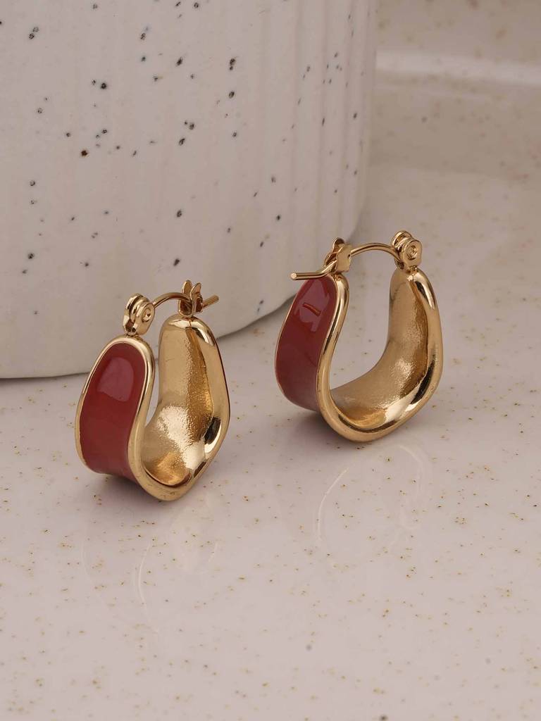 Red Enamel Hoop Earrings For Womens - Waterproof & Anti-Tarnish : SSWER0588