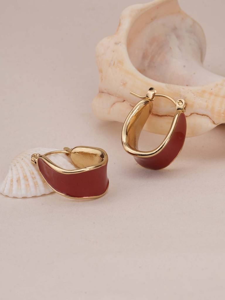 Red Enamel Hoop Earrings For Womens - Waterproof & Anti-Tarnish : SSWER0588