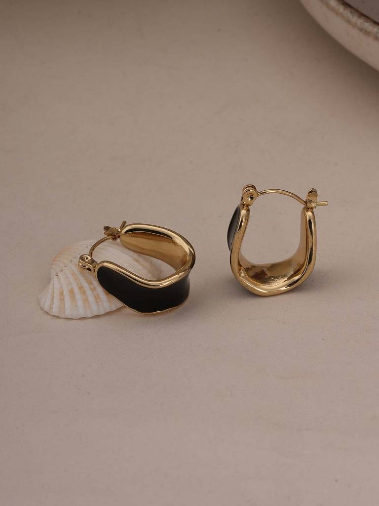 Black Enamel Hoop Earrings For Womens - Waterproof & Anti-Tarnish : SSWER0589