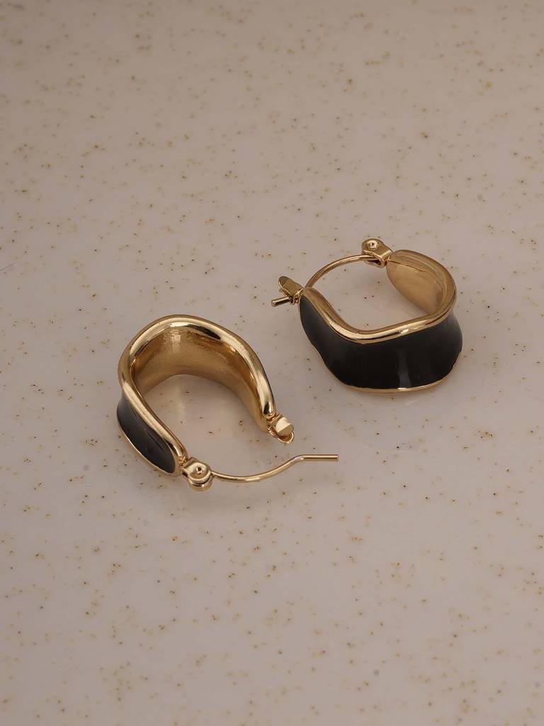 Black Enamel Hoop Earrings For Womens - Waterproof & Anti-Tarnish : SSWER0589