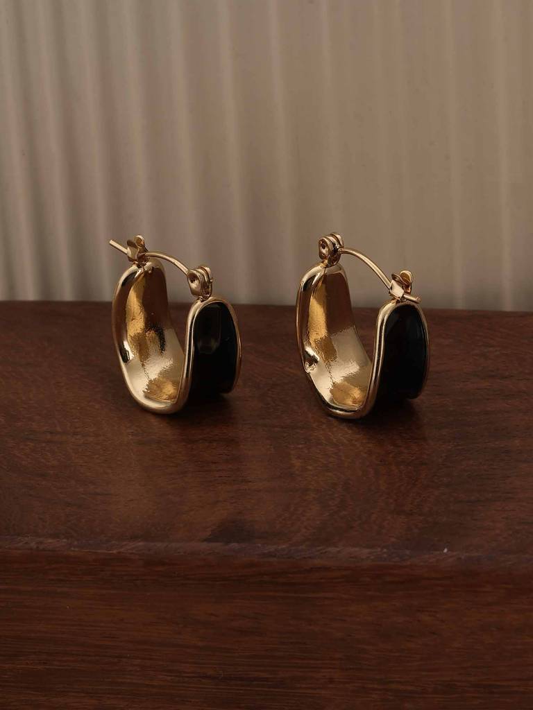Black Enamel Hoop Earrings For Womens - Waterproof & Anti-Tarnish : SSWER0589