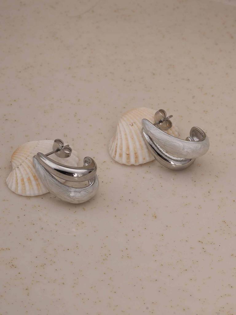 Two-Tone Stud Earrings For Womens - Waterproof & Anti-Tarnish : SSWER0594