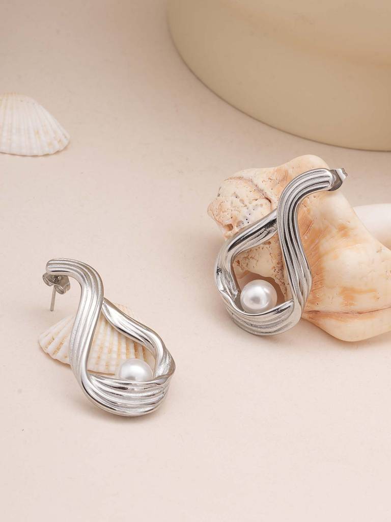 Single Pearl Silver Earrings For Womens - Waterproof & Anti-Tarnish : SSWER0597