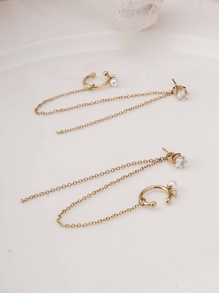 Diamond Stud & Cuff Chain Earrings For Womens - Waterproof & Anti-Tarnish : SSWER0601
