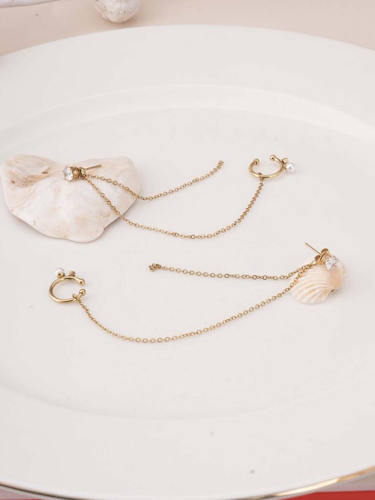 Diamond Stud & Cuff Chain Earrings For Womens - Waterproof & Anti-Tarnish : SSWER0601