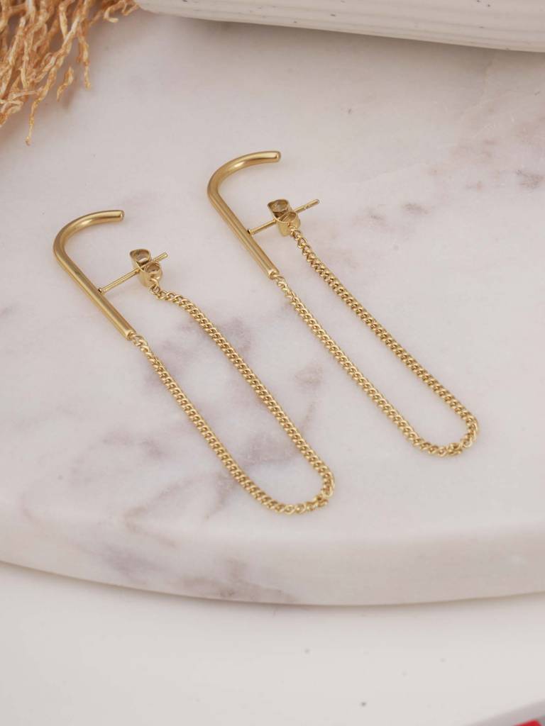 Gold Chain Drop Hook Earrings For Womens - Waterproof & Anti-Tarnish : SSWER0604