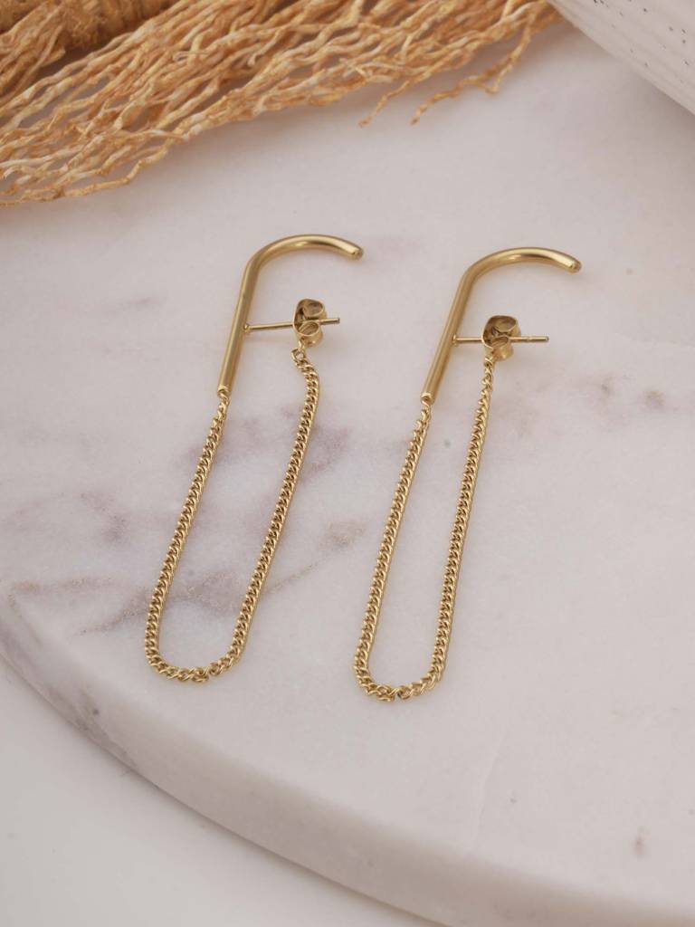 Gold Chain Drop Hook Earrings For Womens - Waterproof & Anti-Tarnish : SSWER0604