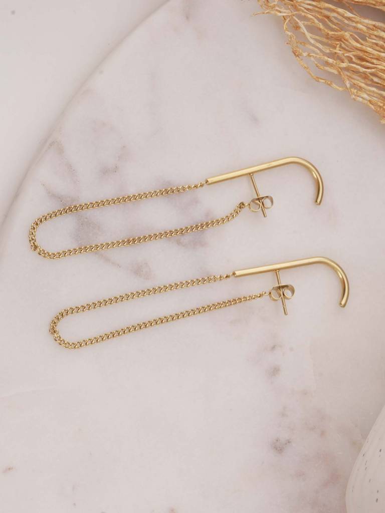 Gold Chain Drop Hook Earrings For Womens - Waterproof & Anti-Tarnish : SSWER0604
