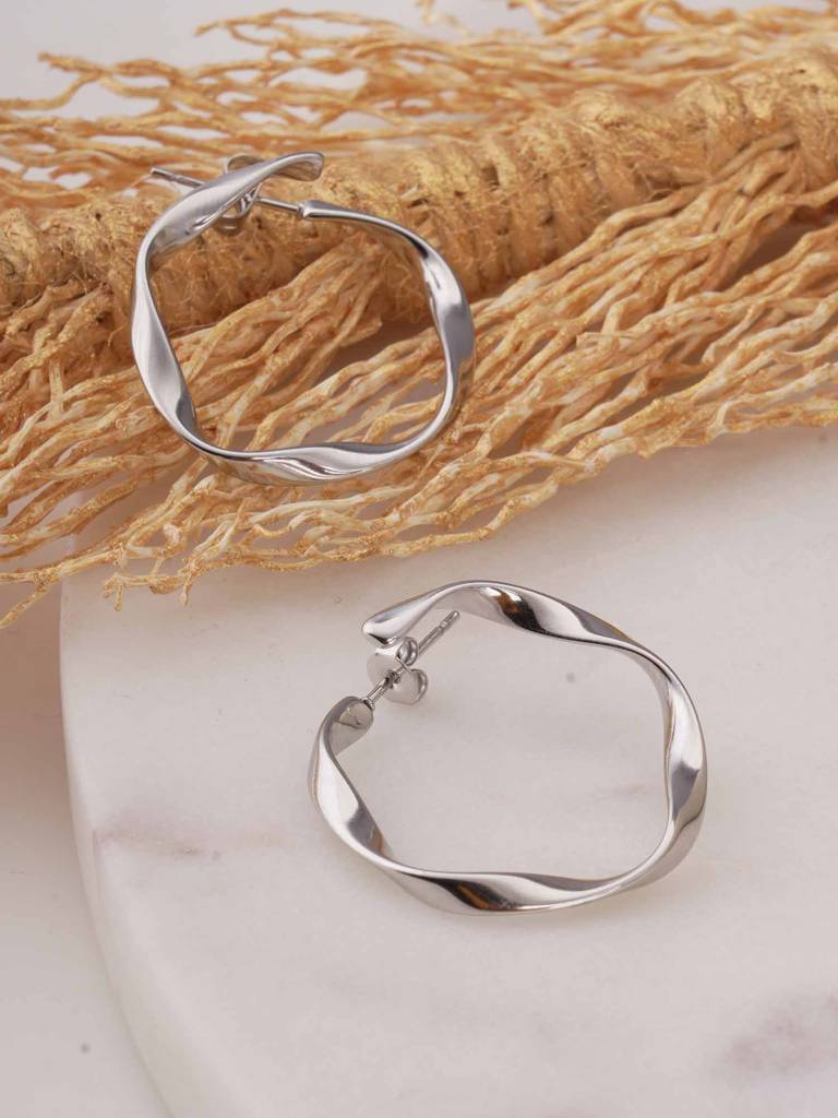 Abstract Silver Hoop Earrings For Womens - Waterproof & Anti-Tarnish : SSWER0605